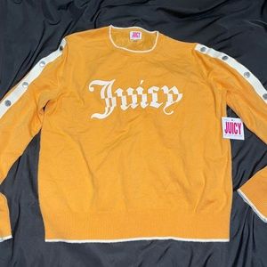 NEW Rare Y2K Juicy Couture Crew Neck Snap Button Sleeves Sweater Top S